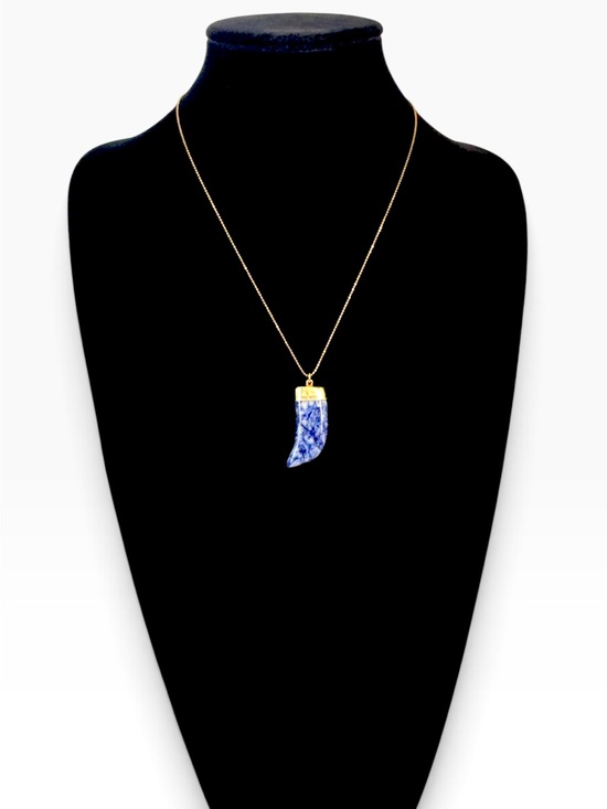 Bloomingdale's Jewelry - Janna Conner Blue Sodalite Horn Pendant on Delicate Gold Ball Bead Chain NWT